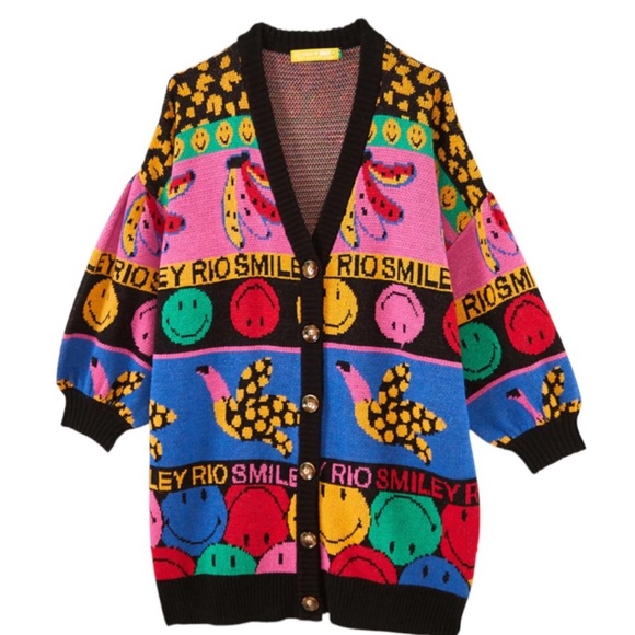 FARM Rio Sweaters - Farm Rio Smile Ainika Smiley Cardigan